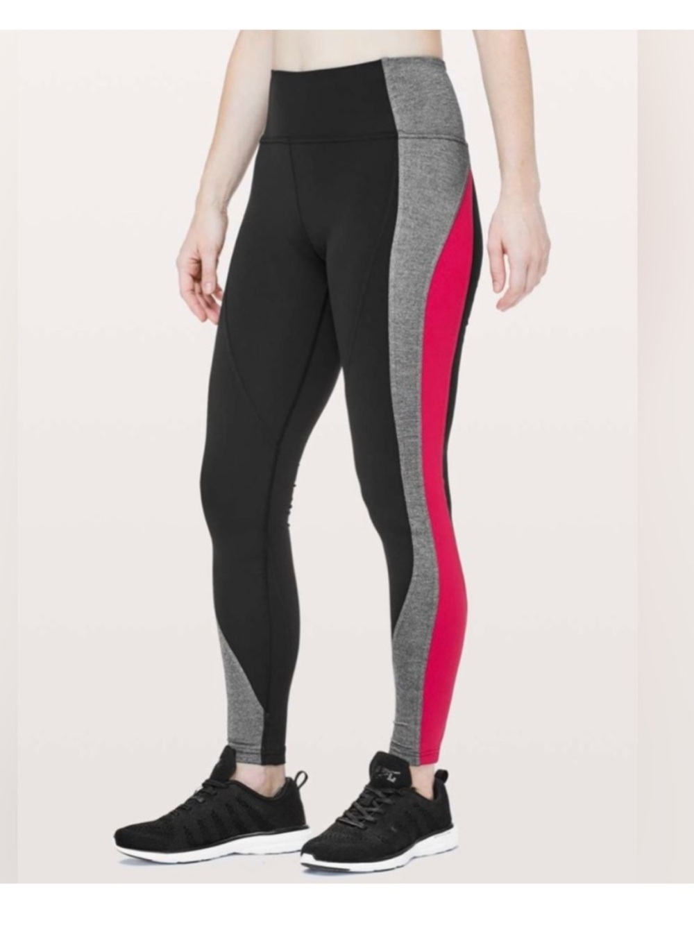 Lululemon Get Going Train Tight 28 Black / Heathered Black / Flamenco Red 6